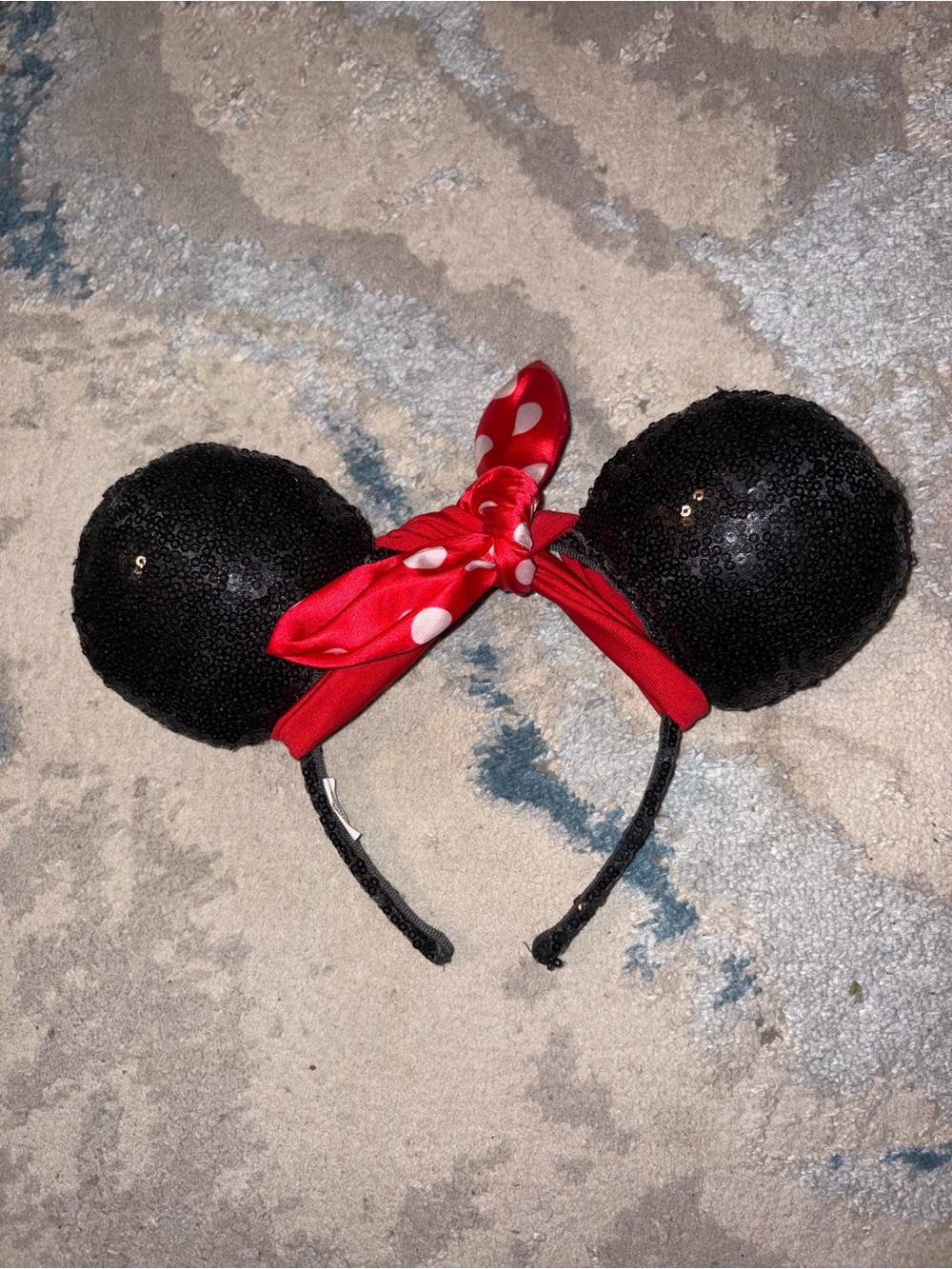 Disney Black Sequin Minnie Ear Headband with Bright Red Bow